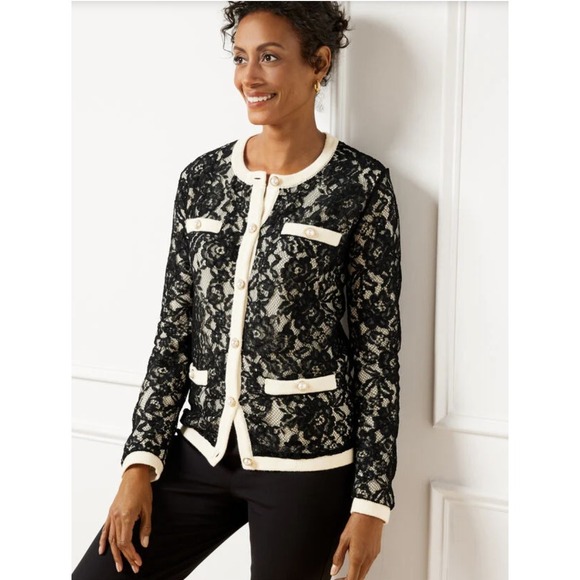 Talbots Sweaters - NWT Talbots Floral Lace Cardigan Ivory Black S